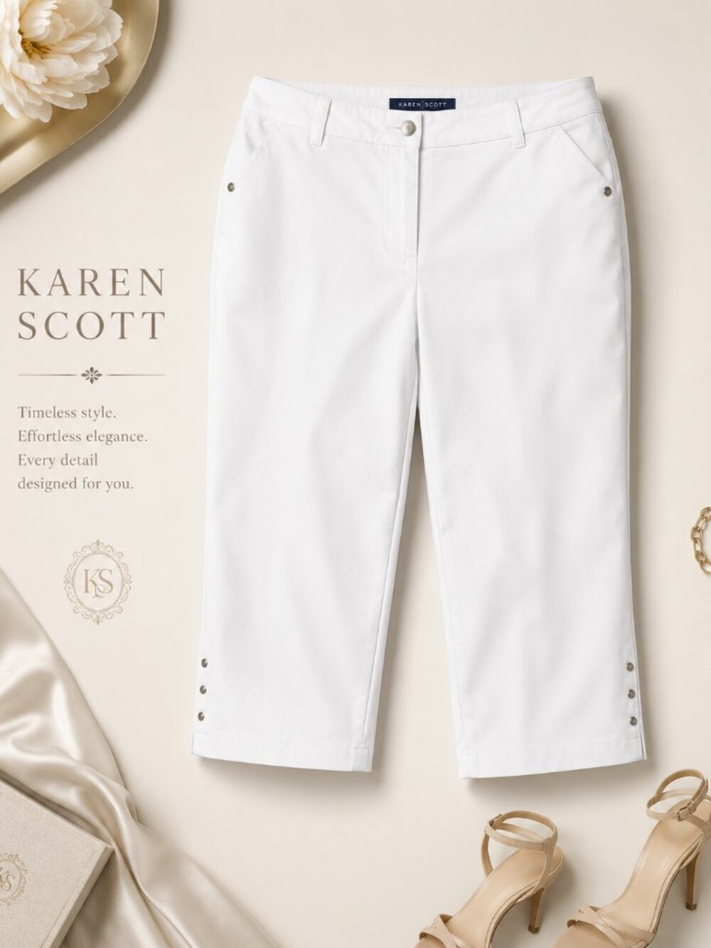 Karen Scott Plus White Tummy Control Comfort Waist Capri Pants 20W NWT